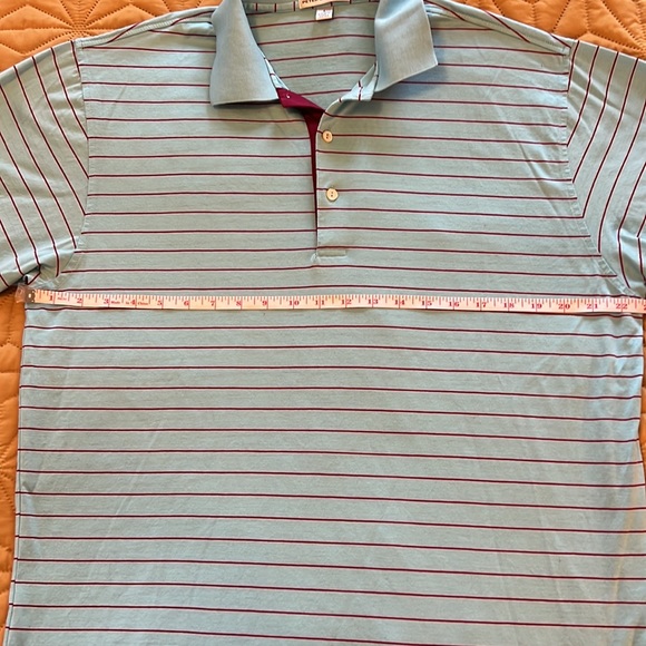 Peter Millar golf polo T-shirt size Large “ceramic” blue with burgundy stripes - Picture 9 of 11